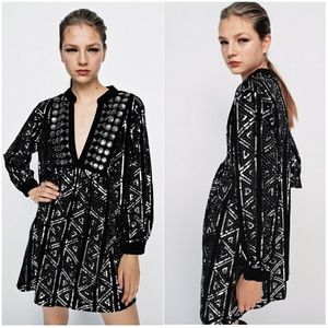NWT ZARA | Velvet Embroidered Sequin Short Dress